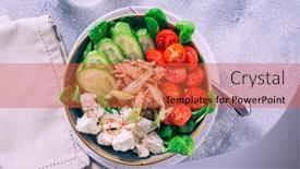  Presentation with healthy food - Slide deck having vegetarian-buddha-bowl-raw-vegetables background and a red colored foreground