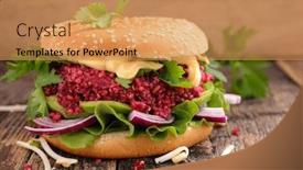 Presentation with vegan burger - Cool new slides with vegetarian-burger-beetroot-vegan-steak backdrop and a coral colored foreground