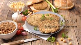  Presentation with vegetarian - Audience pleasing slides consisting of vegetarian burger backdrop and a coral colored foreground