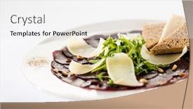 Presentation with beetroot - Beautiful PPT theme featuring vegetarian carpaccio with beetroot nuts and toast on white background backdrop and a white colored foreground