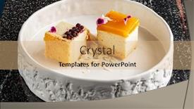  Presentation with mango - Colorful slide set enhanced with vegetarian-cheesecake-with-mango backdrop and a coral colored foreground