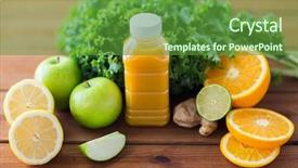  Presentation with healthy eating food photography - Presentation theme enhanced with vegetarian concept - bottle with orange background and a tawny brown colored foreground