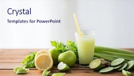  Presentation with healthy eating - PPT layouts featuring vegetarian concept - glass of green background and a sky blue colored foreground