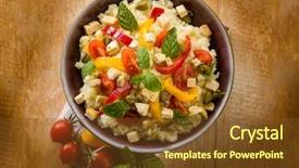  Presentation with couscous - Presentation featuring vegetarian couscous with tofu capsicum tomatoes mint and capers background and a tawny brown colored foreground