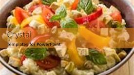  Presentation with couscous - Audience pleasing presentation consisting of vegetarian couscous with tofu capsicum tomatoes mint and capers backdrop and a gold colored foreground