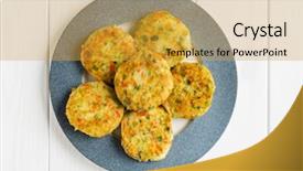  Presentation with vegetarian - Colorful PPT theme enhanced with vegetarian cutlets from carrot zucchini backdrop and a gold colored foreground