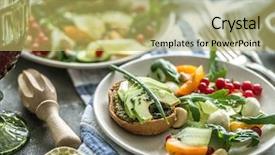  Presentation with vegetarian - Slides with vegetarian dinner - salad and wine background and a  colored foreground