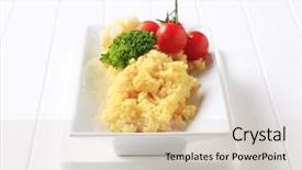  Presentation with couscous - Cool new presentation design with vegetarian dish of couscous and vegetables - closeup backdrop and a soft green colored foreground