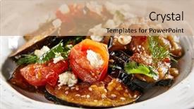  Presentation with oil seeds - Cool new slide deck with vegetarian eggplant salad with baked backdrop and a coral colored foreground