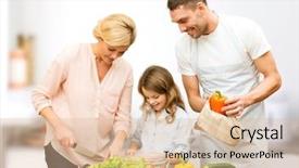  Presentation with culinary - Theme with vegetarian food culinary happiness and people concept - happy family cooking vegetable salad for dinner over kitchen background background and a lemonade colored foreground
