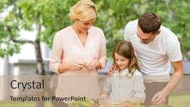  Presentation with vegetable garden - Colorful presentation theme enhanced with happy family cooking vegetable salad backdrop and a coral colored foreground