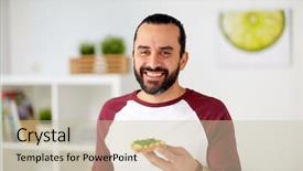  Presentation with healthy eating - Audience pleasing slide set consisting of vegetarian food healthy eating people backdrop and a soft green colored foreground