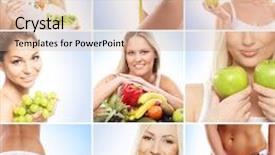  Presentation with healthy food - Theme featuring vegetarian food nutrition fruits and healthy eating collage background and a coral colored foreground