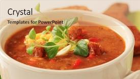  Presentation with vegetarian - Slide deck enhanced with vegetarian goulash soup and fried bread background and a coral colored foreground