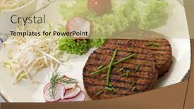  Presentation with soy - Theme featuring vegetarian hamburger with soy sprout radish and salad background and a soft green colored foreground