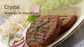  Presentation with hamburger - Slides enhanced with vegetarian hamburger with soy sprout radish and salad background and a soft green colored foreground
