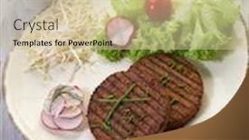 Presentation with soy - Slides having vegetarian hamburger with soy sprout radish and salad background and a soft green colored foreground