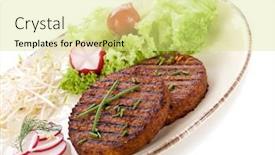  Presentation with sprout - Cool new slides with vegetarian hamburger with soy sprout radish and salad backdrop and a blonde colored foreground