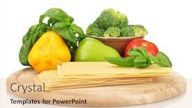  Presentation with vegetarian - Presentation design enhanced with vegetarian lasagna ingredients isolated on white background and a coral colored foreground