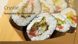  Presentation with cucumber cream - Cool new PPT theme with vegetarian maki sushi - roll made of tomato cucumber bell pepper salad leaf and cream cheese inside nori outside backdrop and a yellow colored foreground