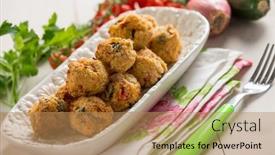  Presentation with vegetarian - Presentation theme featuring vegetarian-meat-ball-with-rice background and a coral colored foreground