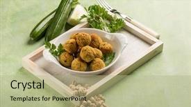  Presentation with vegetarian - Cool new slide deck with vegetarian meatballs with fennel zucchinis backdrop and a mint green colored foreground