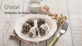  Presentation with vegetarian - Beautiful presentation theme featuring vegetarian meatballs with sesame seeds backdrop and a soft green colored foreground