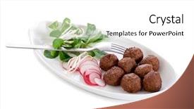  Presentation with soy - Slide deck featuring vegetarian meatballs with slice radish soy sprout and salad background and a white colored foreground