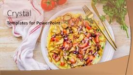  Presentation with vegetarian - PPT theme with vegetarian-omelette-or-frittata background and a coral colored foreground