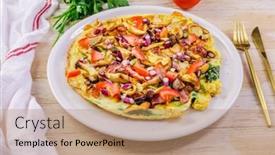  Presentation with vegetarian - PPT theme having vegetarian-omelette-or-frittata background and a coral colored foreground