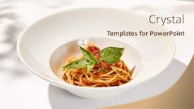  Presentation with vegan food - Presentation consisting of vegetarian-pasta-with-basil background and a sky blue colored foreground