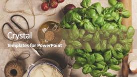  Presentation with italian food cooking tomatoes basil - Audience pleasing presentation consisting of vegetarian pizza ingredients raw pizza backdrop and a coral colored foreground