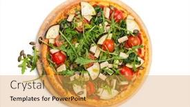  Presentation with eggplant - Audience pleasing PPT theme consisting of vegetarian-pizza-with-tofu-eggplant backdrop and a yellow colored foreground