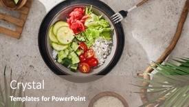  Presentation with natural elements - Presentation design having vegetarian-poke-bowl-on-light background and a gray colored foreground