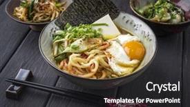  Presentation with ramen - Beautiful PPT layouts featuring vegetarian ramen soup with egg backdrop and a dark gray colored foreground