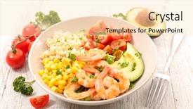  Presentation with asian dumplings in broth bowl - Slide deck consisting of vegetarian salad bowl background and a lemonade colored foreground