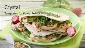  Presentation with vegetarian - Slide set featuring vegetarian sandwich chapati with tofu arugula and mustard background and a soft green colored foreground