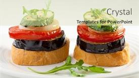  Presentation with vegetarian - PPT layouts having vegetarian sandwiches - bread and grilled vegetables background and a soft green colored foreground