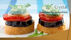  Presentation with vegetarian - Audience pleasing slide deck consisting of vegetarian sandwiches - bread and grilled vegetables backdrop and a light blue colored foreground