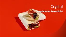  Presentation with minimalist - Slides having vegetarian-shawarma-with-vegetables background and a crimson colored foreground