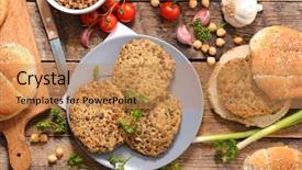  Presentation with lentils - Beautiful presentation theme featuring vegetarian steak with lentils backdrop and a coral colored foreground