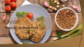  Presentation with lentils - Presentation theme having vegetarian steak with lentils and spices background and a coral colored foreground