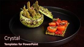  Presentation with vegetarian - Beautiful presentation design featuring vegetarian-stuffed-kohlrabi-with-tomatoes backdrop and a wine colored foreground