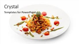  Presentation with vegetarian - Beautiful slides featuring vegetarian tagliatelle with cherry tomato and pesto sauce backdrop and a white colored foreground