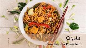  Presentation with asian food - Slide deck enhanced with vegetarian tofu asian food background background and a coral colored foreground