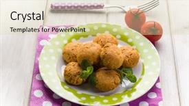  Presentation with vegetarian - Presentation enhanced with vegetarian tofu meatballs background and a soft green colored foreground