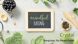 Presentation with mindful eating - Presentation design featuring vegetarian-vegan-healthy-ingredients background and a mint green colored foreground