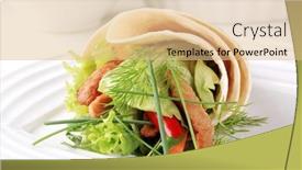  Presentation with soy - Slide set consisting of vegetarian wrap sandwich with strips of soy meat background and a coral colored foreground