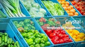  Presentation with fruits - Colorful PPT theme enhanced with vegeteble store - fruits and vegetables backdrop and a teal colored foreground