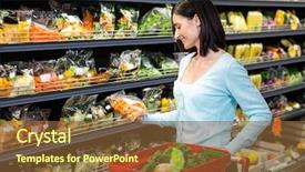  Presentation with man watching woman preparing vegetables - Colorful presentation design enhanced with vegeteble store - smiling woman picking vegetables backdrop and a tawny brown colored foreground